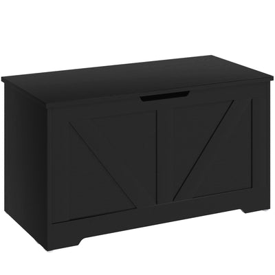 HOMCOM 100L Home Storage Box, with Safety Hinges - Black Wood-Effect 