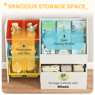 AIYAPLAY Toy Storage Unit, 3-Tier Toy Organiser Shelf with 6 Removable Storage Bins for Bedroom, Nursery, Multicoloured 