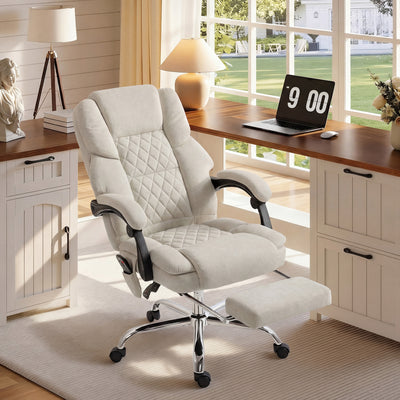 HOMCOM Office Chair with 6-point Vibration Massage and Heat, Fabric Desk Chair with Footrest, High Back, Cream White 