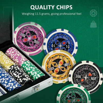 SPORTNOW 300-Piece Poker Chips Set, Poker Set with Mat, Chips, Two Card Decks, Dealer, Five Dices 