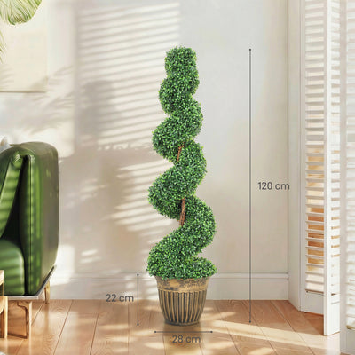 HOMCOM Set of 2 Artificial Plants, Topiary Spiral Boxwood Trees with Pot, for Home Indoor Outdoor Decor, 120cm 