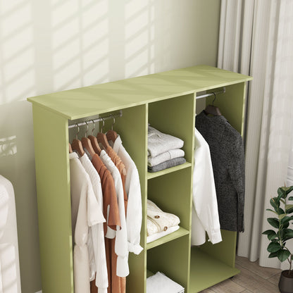 HOMCOM Open Wardrobe Double Mobile Storage Shelves Organizer W/6 Wheels-Green 