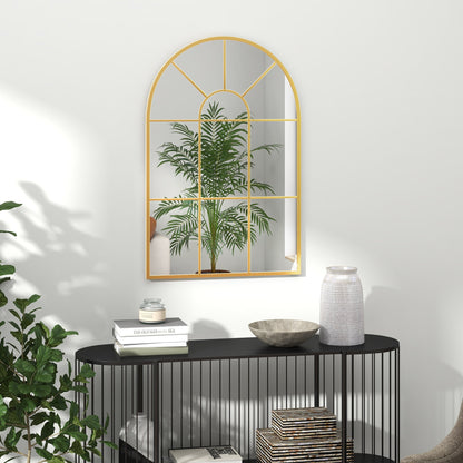 HOMCOM Modern Arched Wall Mirror, 91 x 60 cm Window Mirrors for Living Room, Bedroom, Gold Tone 