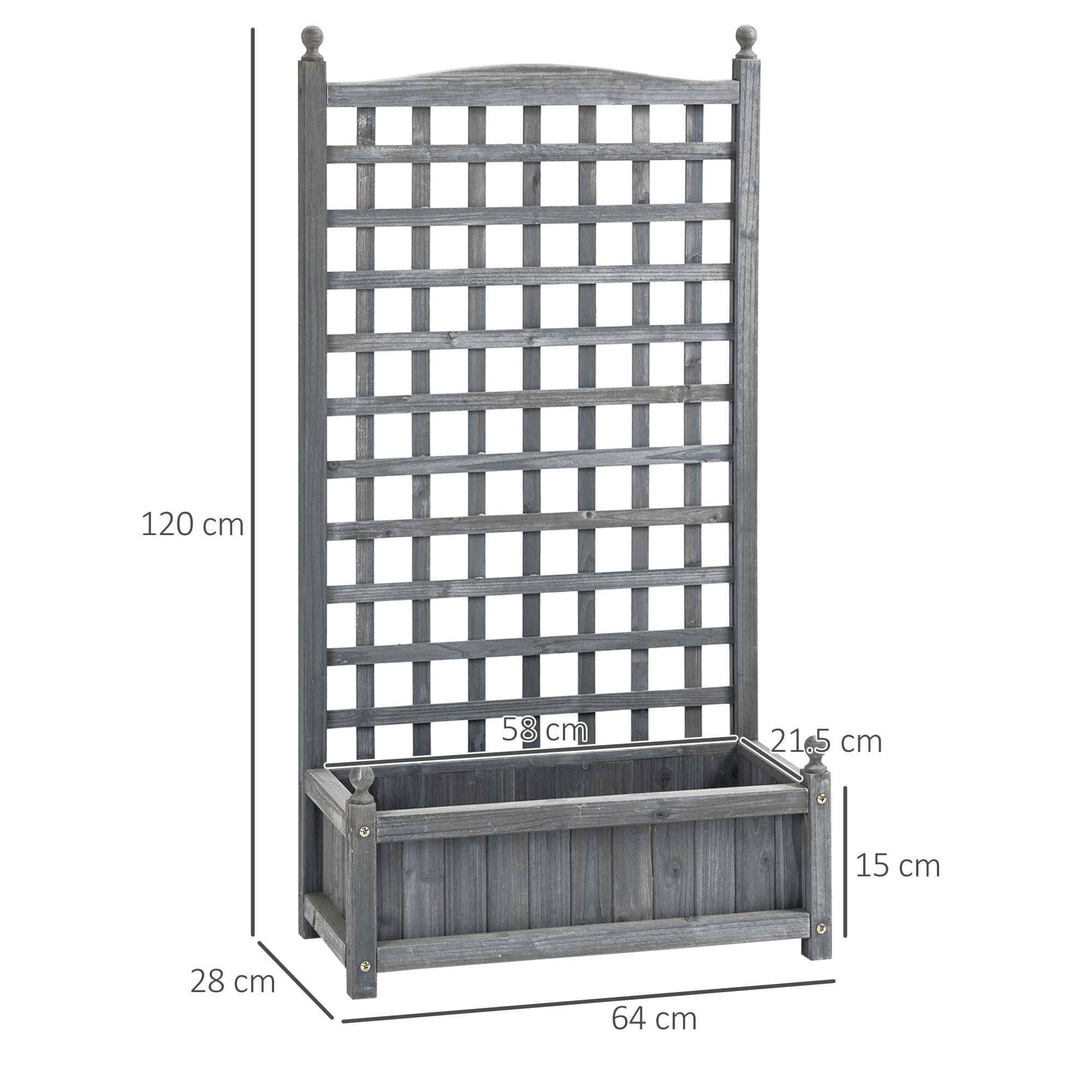 Outsunny Garden Planters with Trellis for Climbing Vines, Wood Raised Beds for Garden, Flower Pot, Indoor Outdoor, Grey 