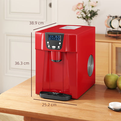 HOMCOM 3L Ice Maker Machine and Water Dispenser, 12kg in 24H, 2 Sizes 9 Ice Cubes Ready in 6-10 Mins Ice Machine, Red 