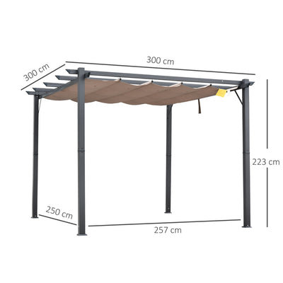 Outsunny 3 x 3(m) Aluminium Pergola Canopy Gazebo Awning Outdoor Garden Sun Shade Shelter Marquee Party BBQ, Brown 