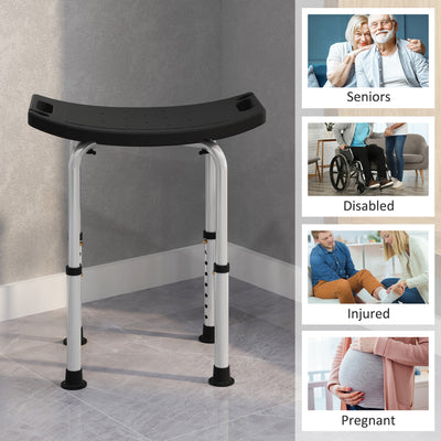 HOMCOM Height Adjustable Bath Stool, Aluminium Shower Stool with Non-Slip Pads for Elderly, Disabled, Seniors, Pregnant, Black 