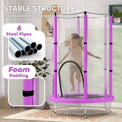 AIYAPLAY 4.6ft Toddler Trampoline w/ Safety Enclosure Net, for Indoor Outdoor Use, Ages 3-6 Years, Purple 