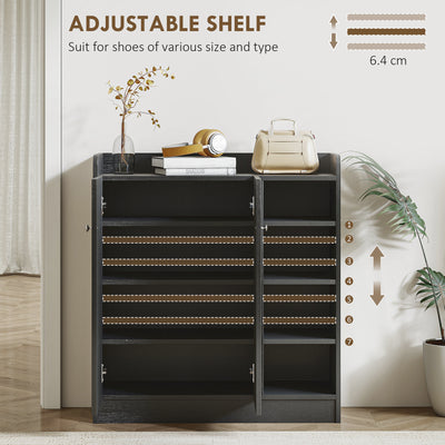 HOMCOM Shoe Storage Cabinet with Adjustable Shelves - Black 