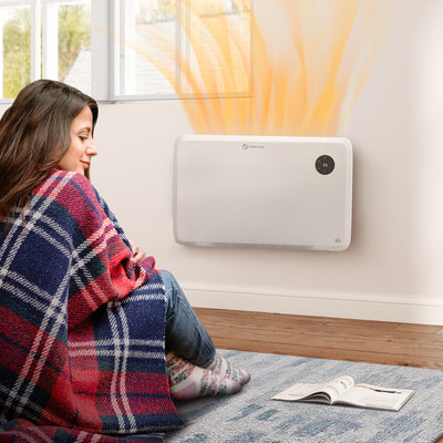HOMCOM 1200W Electric Convector Heater, Freestanding or Wall Mounted, Space Heater with Adjustable Thermostat, Timer, White 