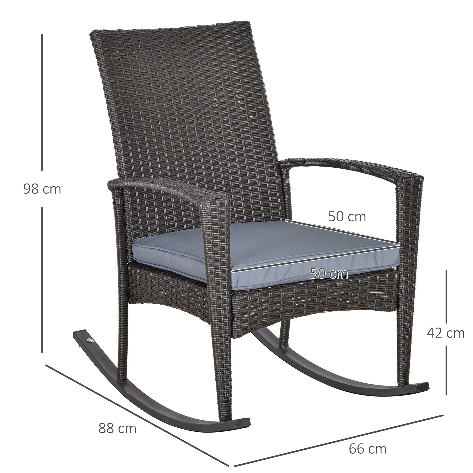 Outsunny Outdoor PE Rattan Rocking Chair, Garden Rocking Chair Set with Armrest and Cushion, Grey 