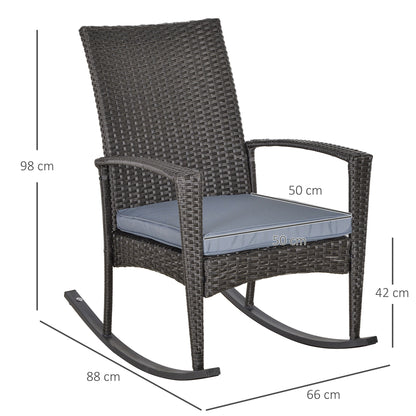 Outsunny Outdoor PE Rattan Rocking Chair, Garden Rocking Chair Set with Armrest and Cushion, Grey 