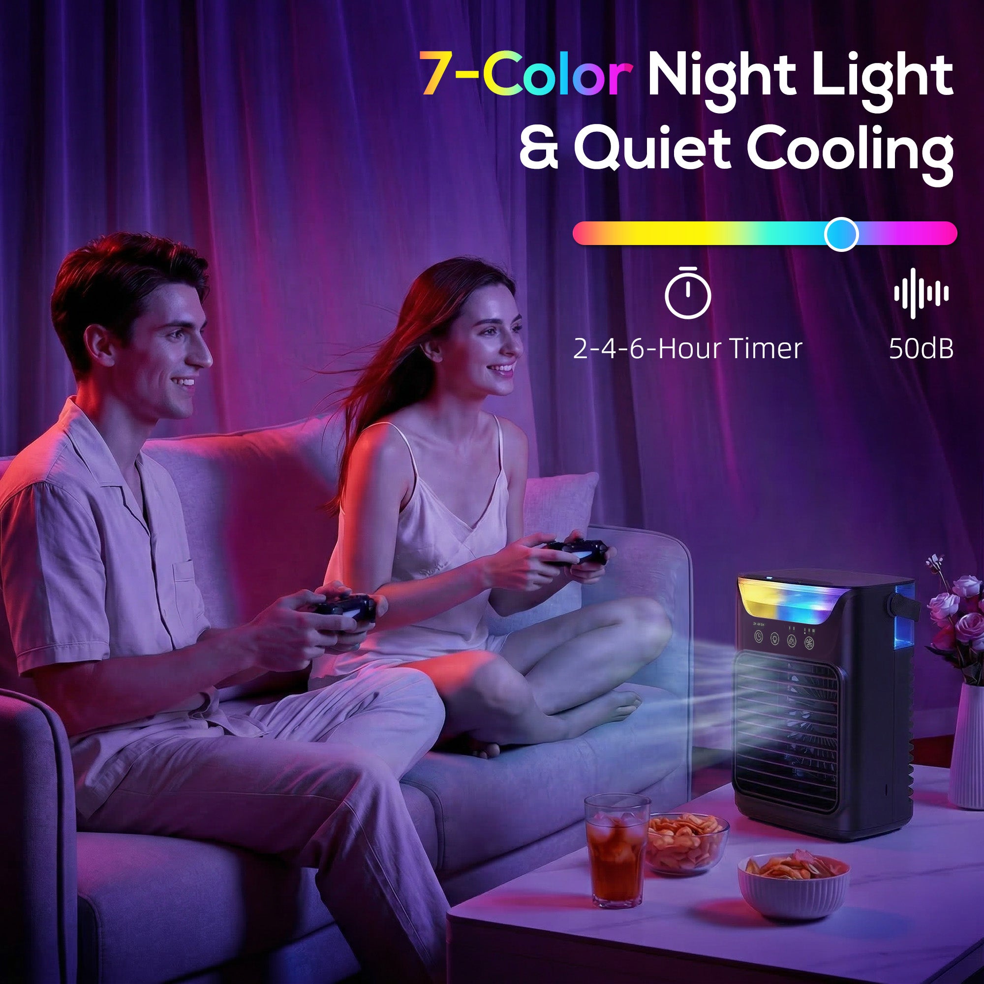 HOMCOM Air Cooler with Adjustable Head, Portable Air Conditioner with 3 Wind Speed, 2 Cool Mist, RGB Light, Black 