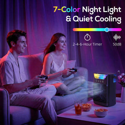 HOMCOM Air Cooler with Adjustable Head, Portable Air Conditioner with 3 Wind Speed, 2 Cool Mist, RGB Light, Black 