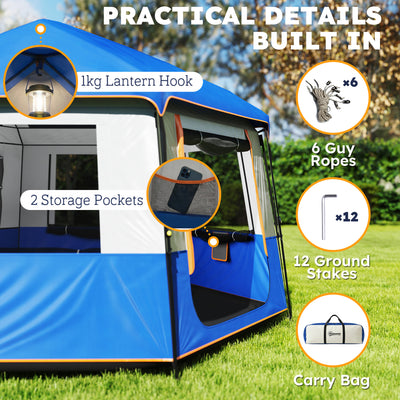 Outsunny Cabin Tent Easy Setup 3000mm Waterproof Camping Tent 4 Person with Carrying Bag Blue 