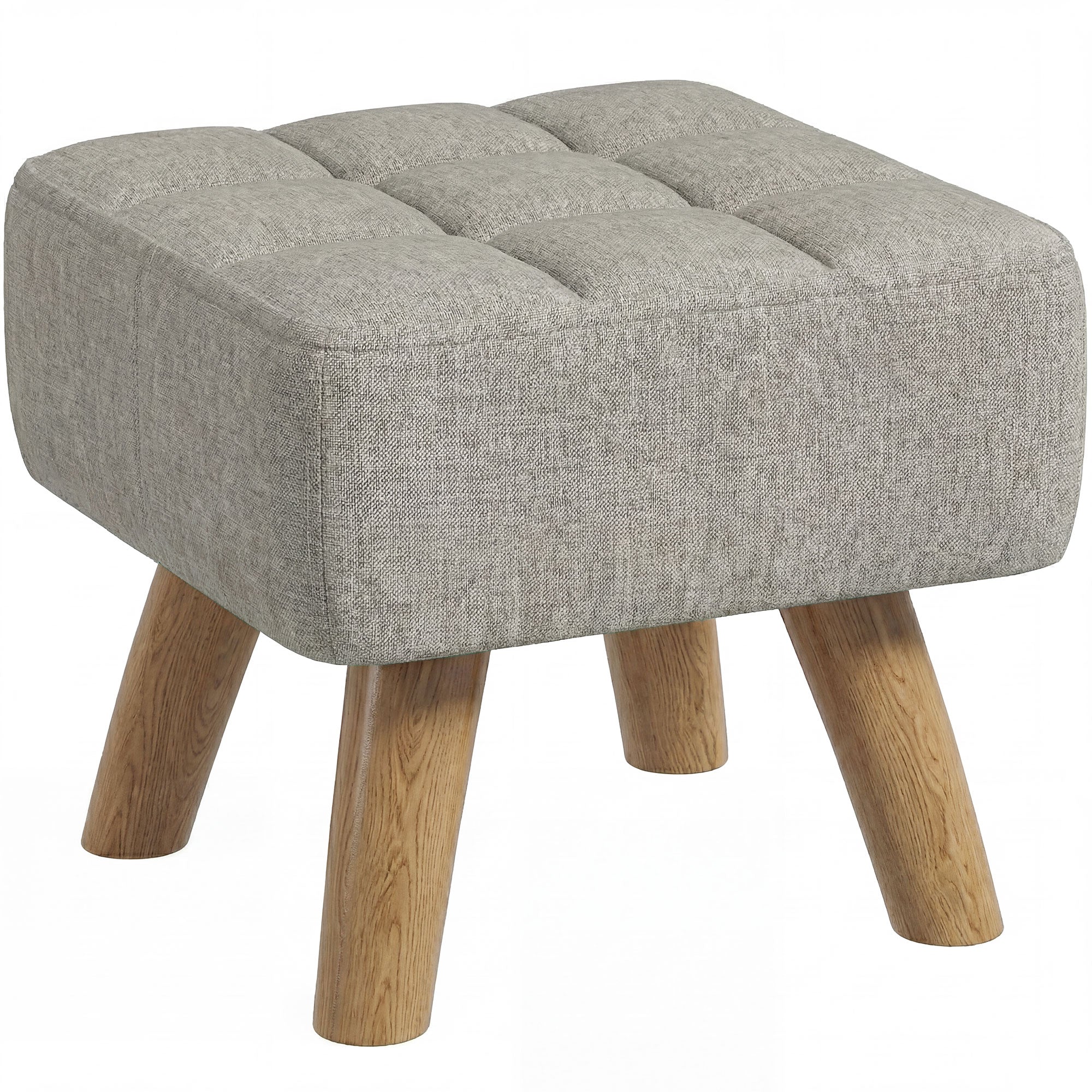 HOMCOM Linen-Look Square Padded Footstool - Light Brown 