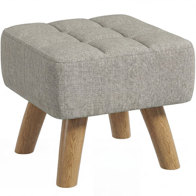 HOMCOM Linen-Look Square Padded Footstool - Light Brown 