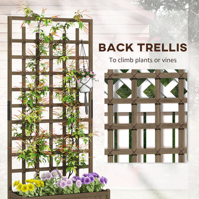 Outsunny Wooden Trellis Planter, Raised Garden Bed with Wheels, to Climb and Grow Vegetables, Herbs and Flowers, Brown 