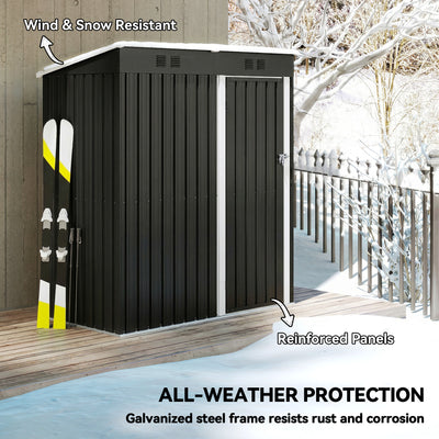Outsunny 5 x 3 ft Lean-to Garden Shed, Outdoor Storage Shed with Lockable Door and Vents, Dark Grey 