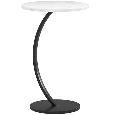 HOMCOM C Shaped Side Table, Round Bedside Table with Marble Effect Top, Modern Coffee Table Sofa End Table with Metal Frame for Living Room Bedroom Office, White 