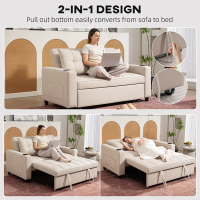 HOMCOM Two-Seater Pull-Out Sofa Bed - Beige 