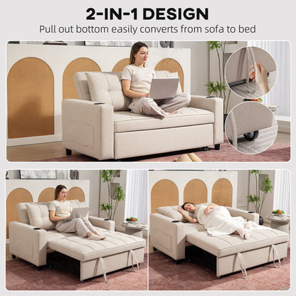 HOMCOM Two-Seater Pull-Out Sofa Bed - Beige