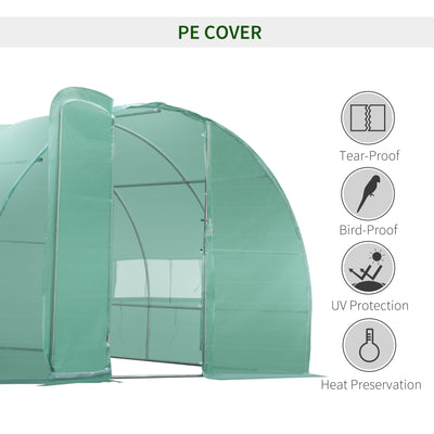 Outsunny Large Polytunnel Walk In Greenhouse, Plant Gardening Tunnel Green House with Metal Hinged Door, Galvanised Steel Frame & Mesh Windows, Green (3 x 6 m) 