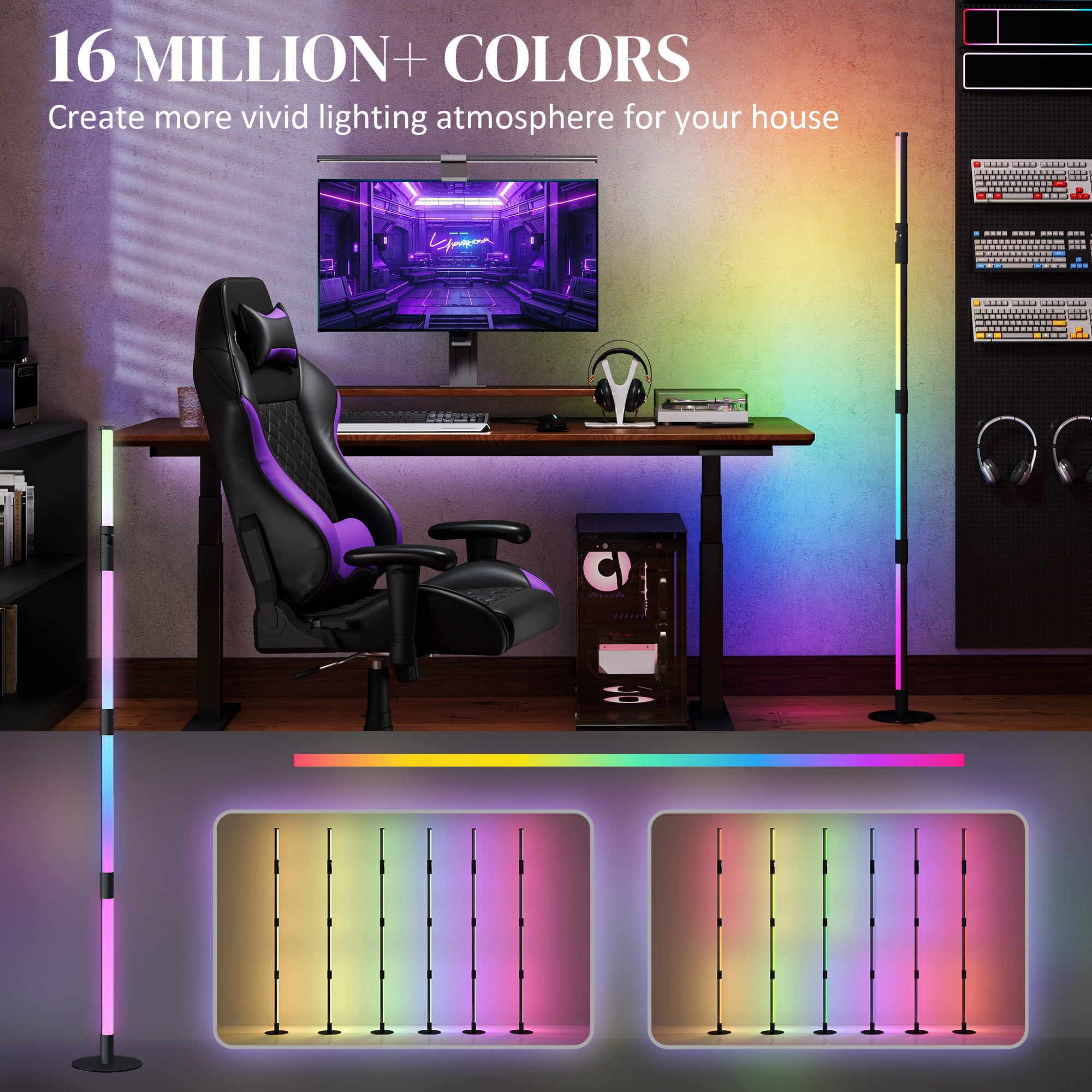 HOMCOM LED Floor Lamp, 360\'c2\'b0 RGB Detachable Corner Floor Lamp with App & Remote Control, Colour Changing Standing Lamp with Music Sync & Timing, for Living Room, Game Room, Dark Grey