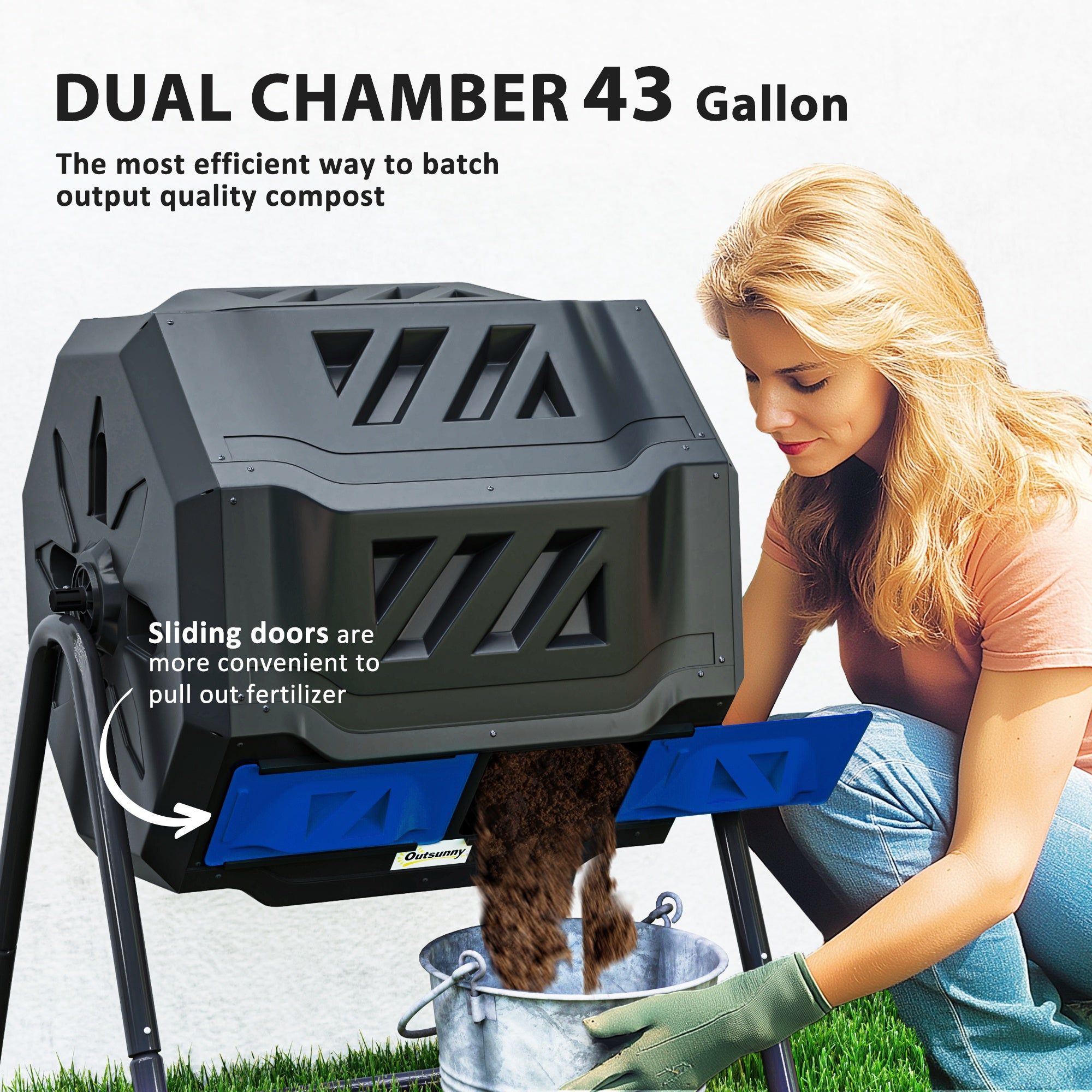 Outsunny 160L 360\'c2\'b0 Rotating Dual Chamber Composter - Blue