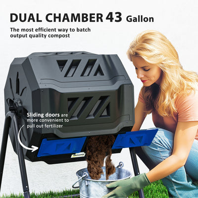 Outsunny 160L 360\'c2\'b0 Rotating Dual Chamber Composter - Blue 