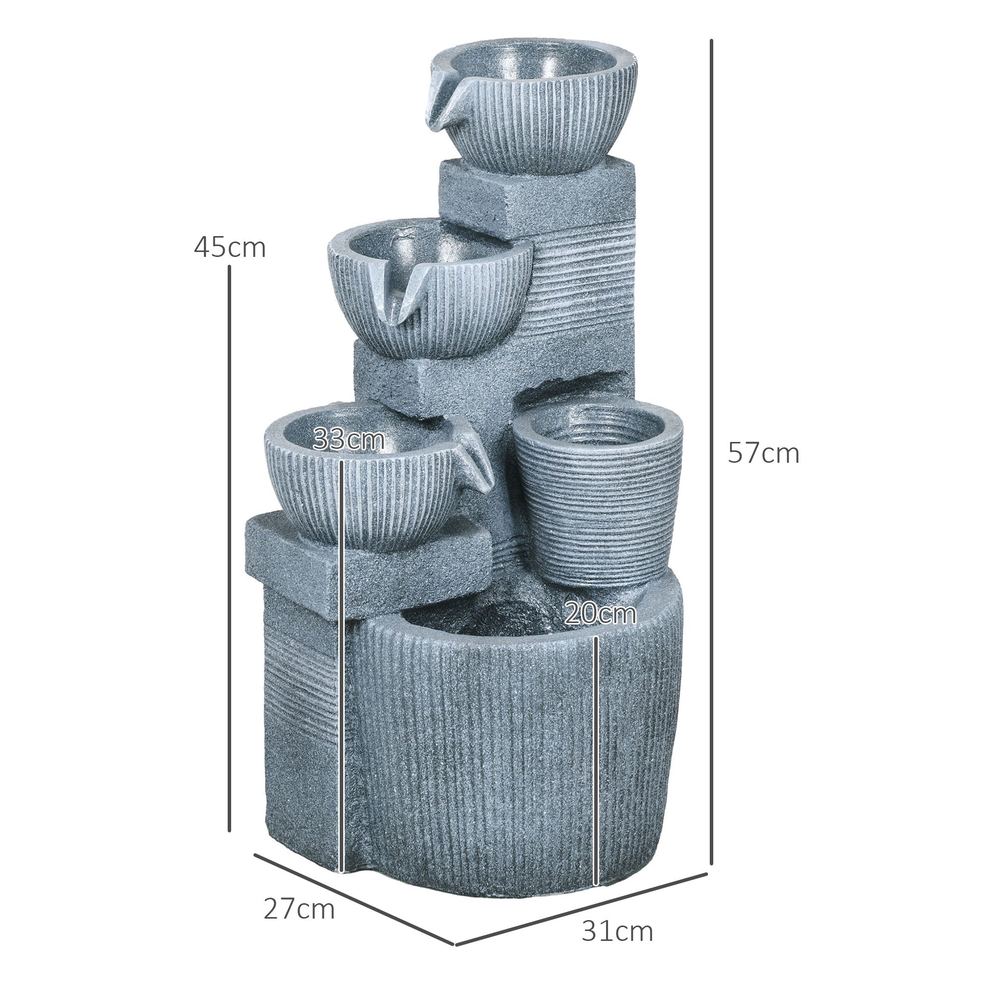 Outsunny Solar Powered Outdoor Water Fountain - Dark Grey 