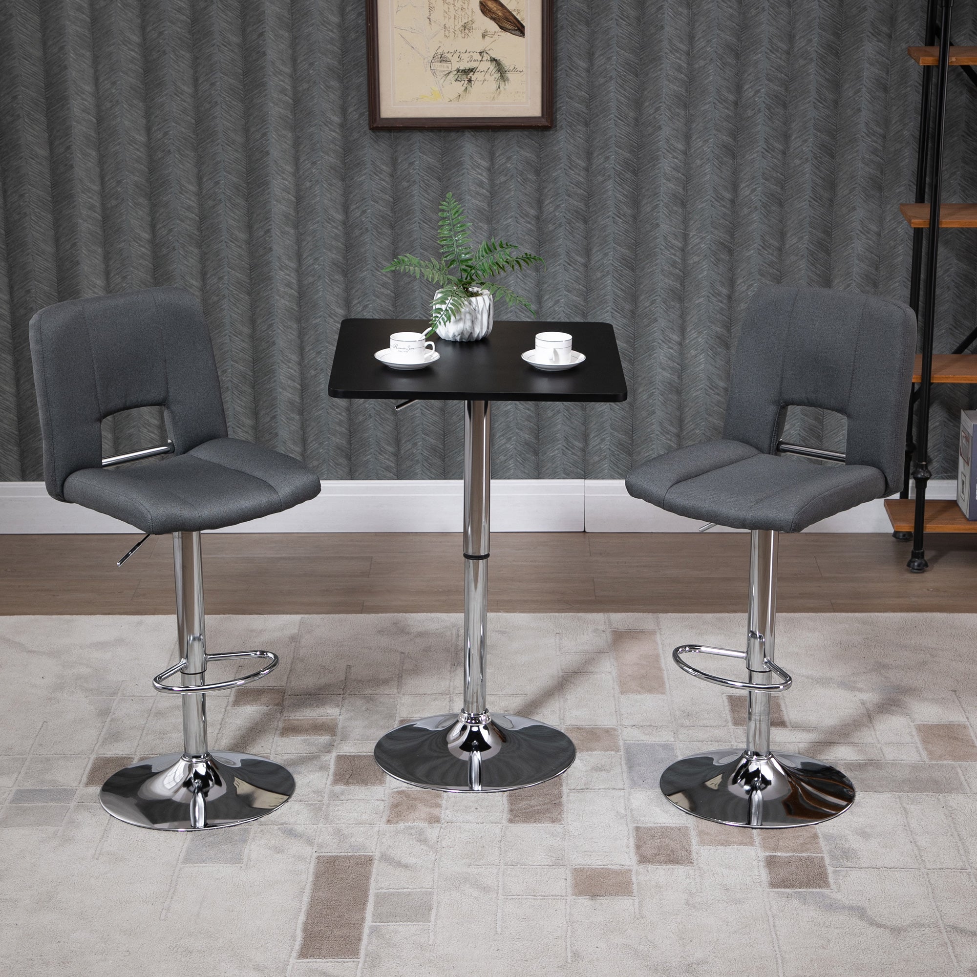 HOMCOM Modern Height Adjustable Counter Bar Table with 360° Swivel Tabletop and Electroplating Metal Base, Pub Desk for Living Room, Kitchen, Restaurant, Pub, Black and Silver 