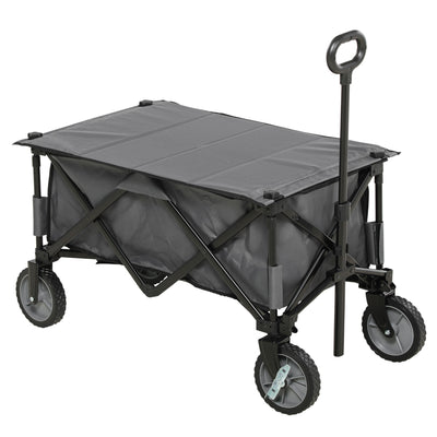 Outsunny Garden Trolley, Cargo Traile on Wheels, Folding Collapsible Camping Trolley, Outdoor Utility Wagon, Dark Grey 