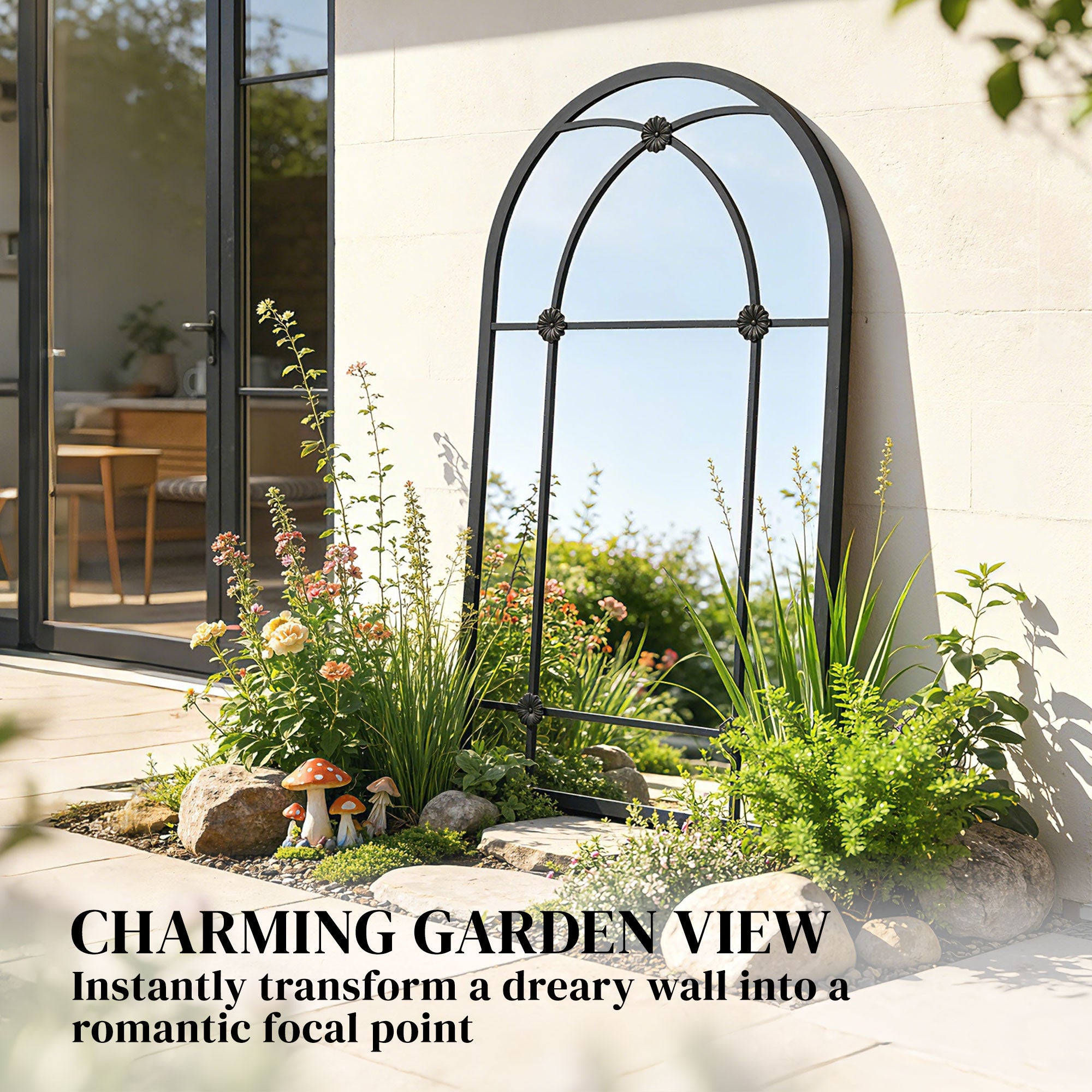 Outsunny Arched Mirror, Shatterproof Acrylic Windowpane Wall Mounted Mirror with Robust Metal Frame, 100 x 60 cm, Black 