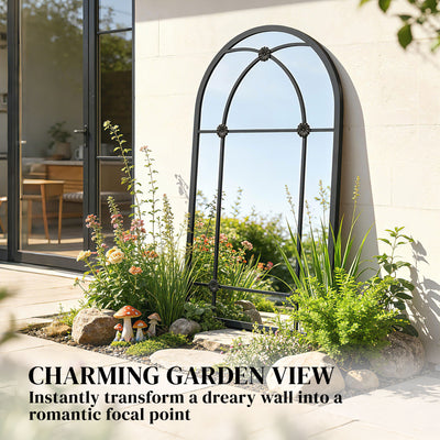 Outsunny Arched Mirror, Shatterproof Acrylic Windowpane Wall Mounted Mirror with Robust Metal Frame, 100 x 60 cm, Black 