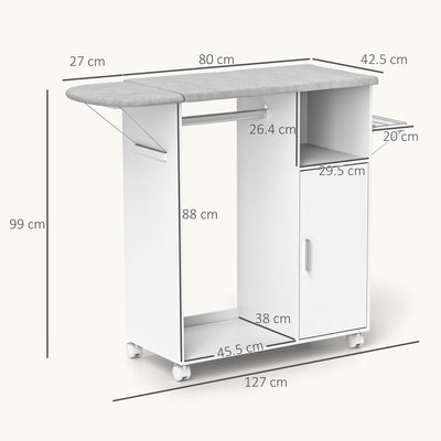 HOMCOM Rolling Ironing Board Cabinet, Foldable Ironing Station with Storage, Wheels for Home, Laundry Room, White 