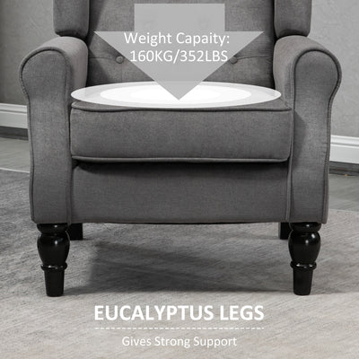HOMCOM Retro Accent Chair, Wingback Armchair with Wood Frame Button Tufted Design for Living Room Bedroom, Dark Grey 