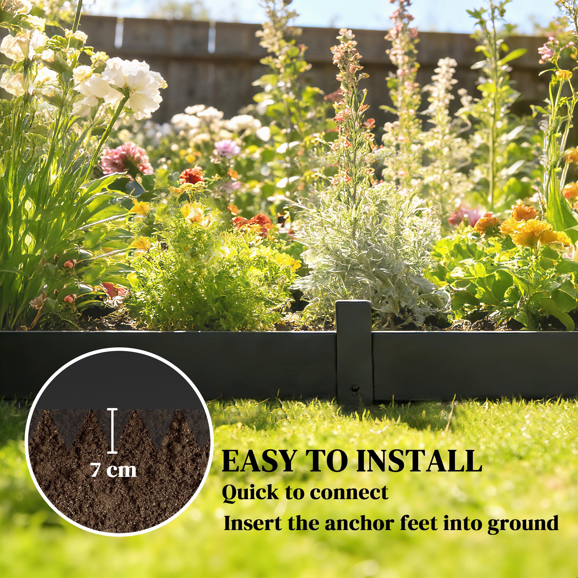 Outsunny 5pcs Garden Fence, Metal Picket Fence Panels, 115x15cm, Black 