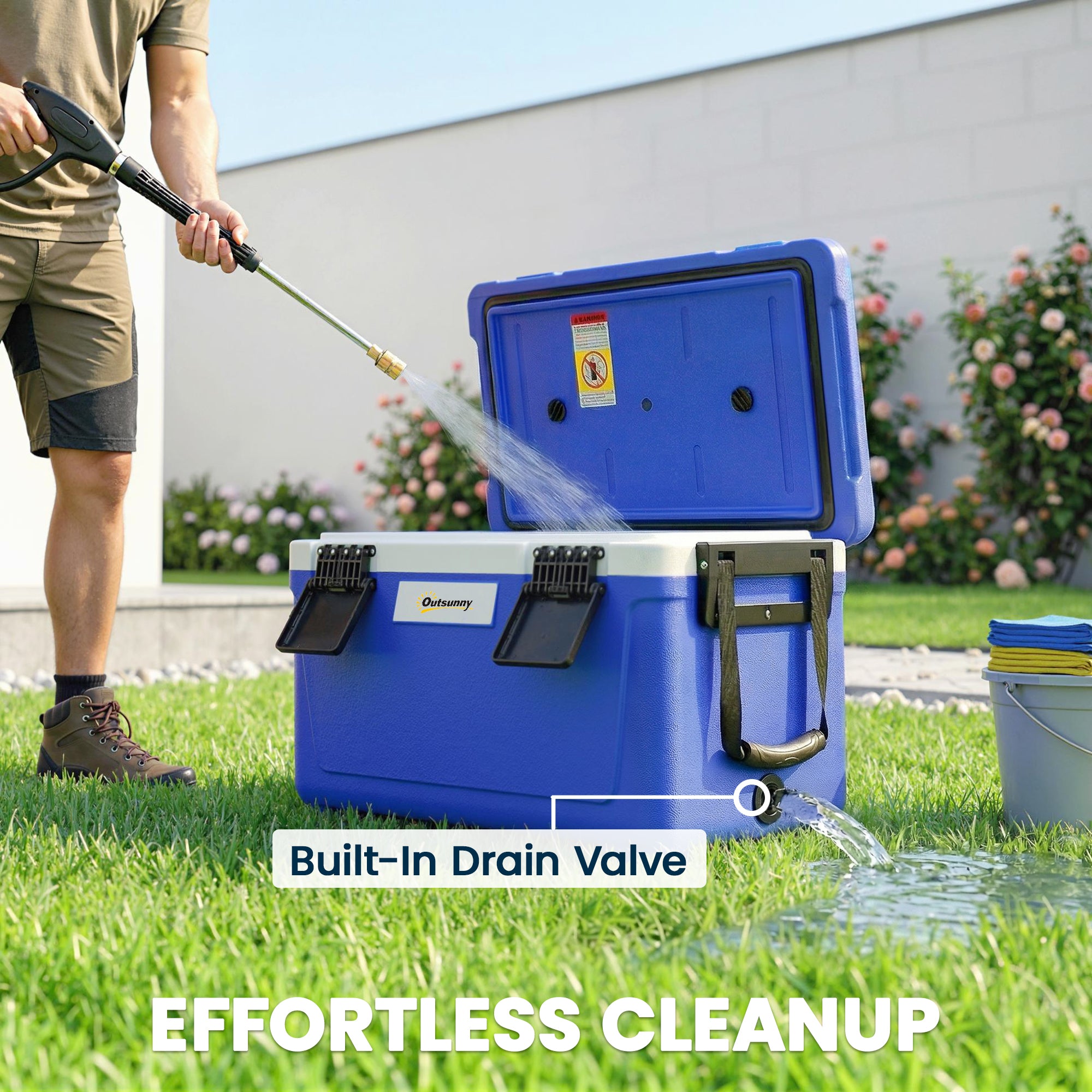 Outsunny 42.6L Insulated Cool Box, Lightweight Portable Ice Cooler with Handle, Lid and Drain Valve, Dark Blue 