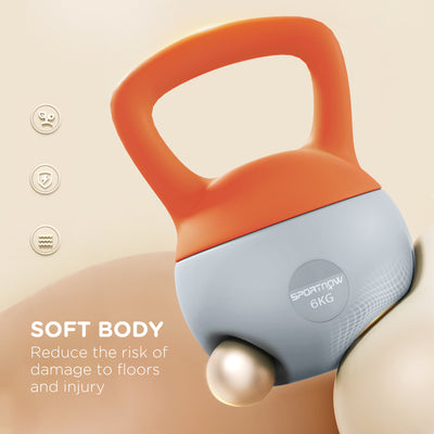 SPORTNOW Soft Kettlebell, 6kg Kettle Bell with Non-Slip Handle for Home Gym Weight Lifting and Strength Training, Orange and Grey 