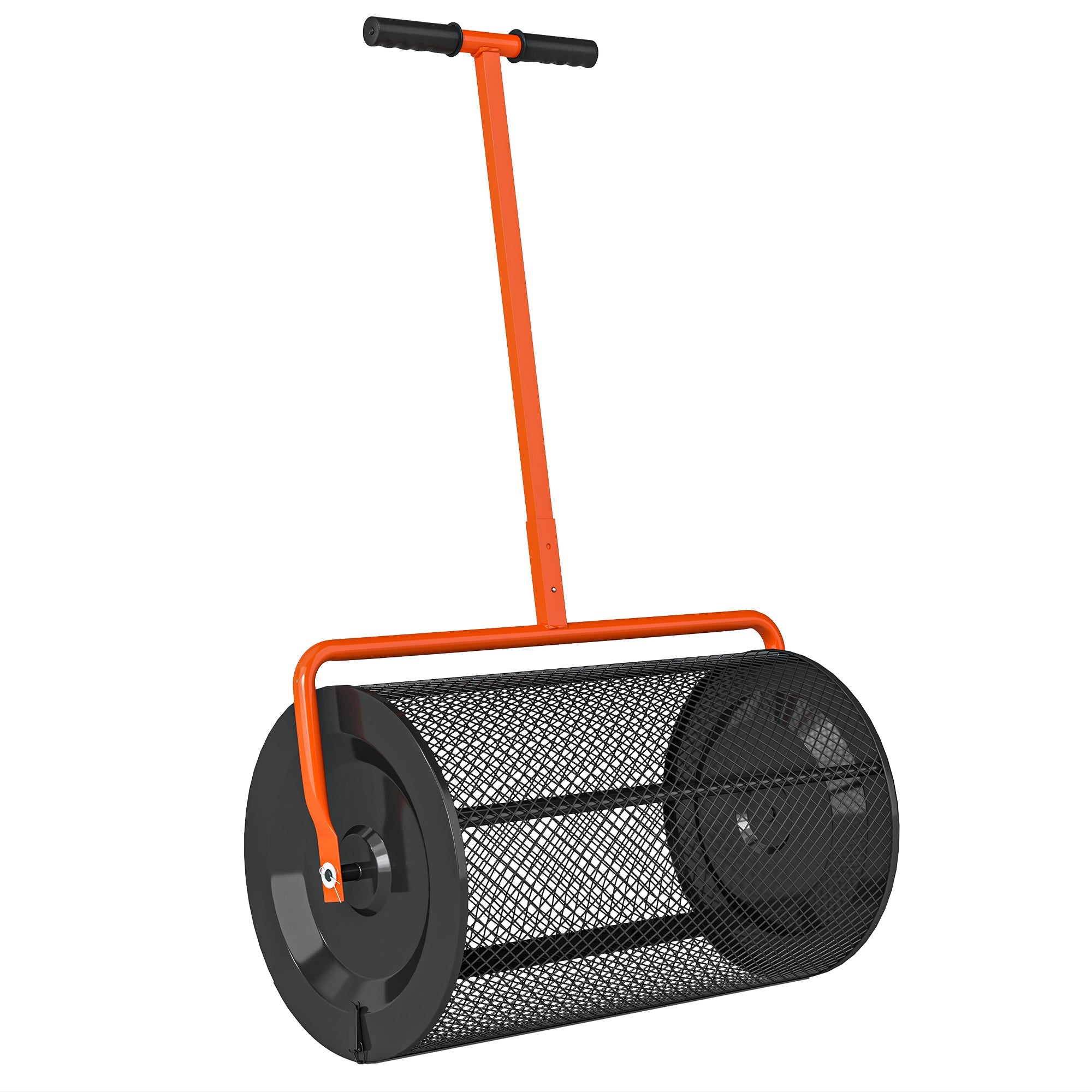 Outsunny Compost Spreader, 24" Peat Moss Spreader with Height Adjustable T Shaped Handle and Metal Mesh Basket, Garden Spreader for Seeding, Spreading Manure, Orange 