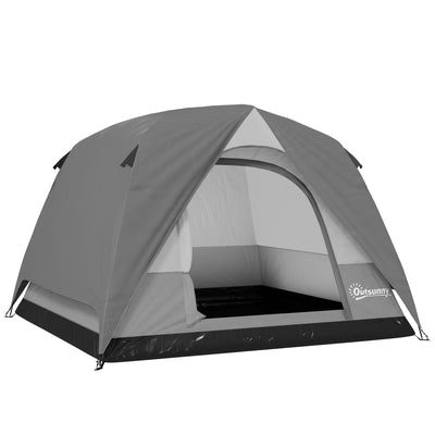 Outsunny 3-4 Person Camping Tent, Easy Set Up 3-4 Man Tent w/ Sewn-in Groundsheet, Waterproof Dome Tent w/ Mesh Windows, Grey 