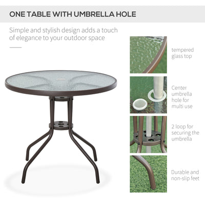 Outsunny Garden Patio Texteline Folding Chairs Plus Table and Parasol Furniture Bistro Set 6 Pieces - Coffee/Cream 