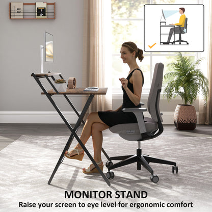 HOMCOM 81.5 cm Folding Computer Desk with Monitor Shelf - Rustic Brown