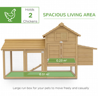 PawHut Small Chicken Coop with Run Hen House Poultry Coops Cages Nesting Box Wood 150.5 x 54 x 87cm 