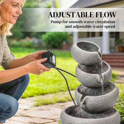 Outsunny 4-Tier Water Fountain Outdoor, Garden Water Feature with LED Lights and Pump, Freestanding Resin Waterfall for Patio 