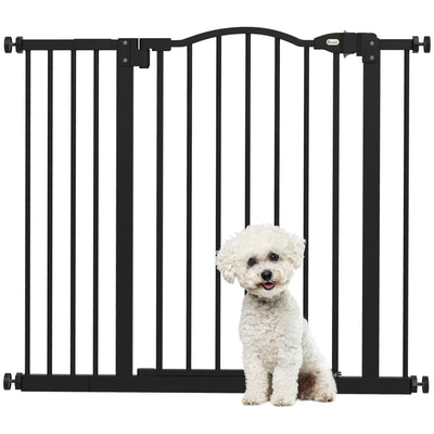 PawHut Metal 74-94cm Adjustable Pet Gate Safety Barrier w/ Auto-Close Door Black 