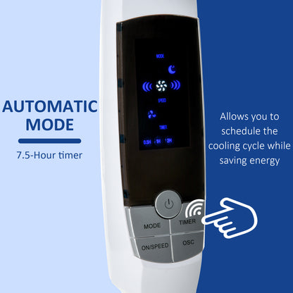 HOMCOM 16'' Pedestal Stand Fan, 3 Speed 3 Mode, 85° Oscillation, LED Panel, 3M Remote Controller, Height Adjustable for Living Room, Bedroom, Garage, Office, Black and White 