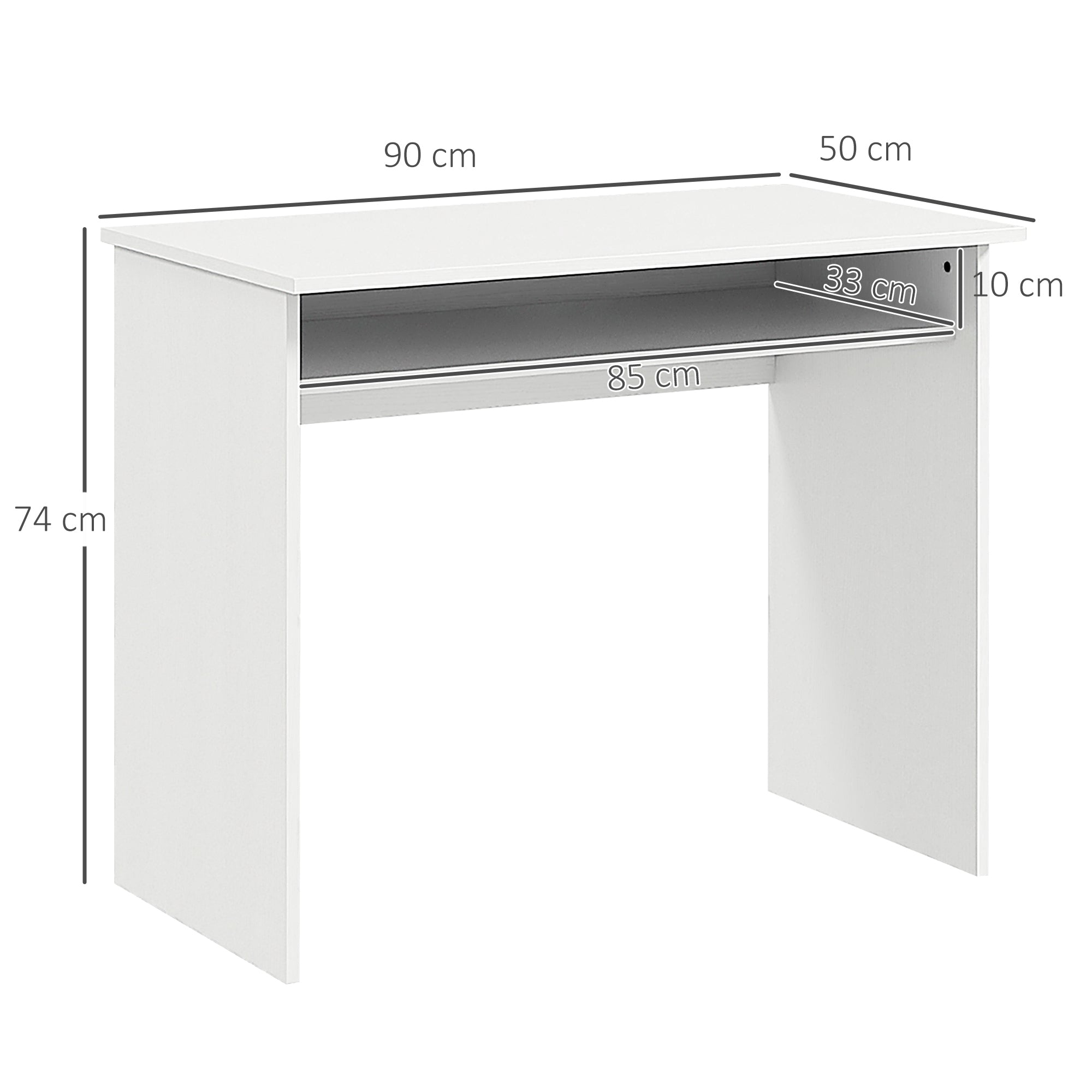 HOMCOM Modern Computer Desk, Home Office Table, Small Writing Desk with Storage Shelf, 90 x 50cm, White Wood Grain 