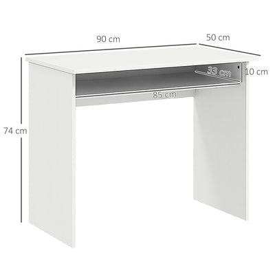 HOMCOM Modern Computer Desk, Home Office Table, Small Writing Desk with Storage Shelf, 90 x 50cm, White Wood Grain 